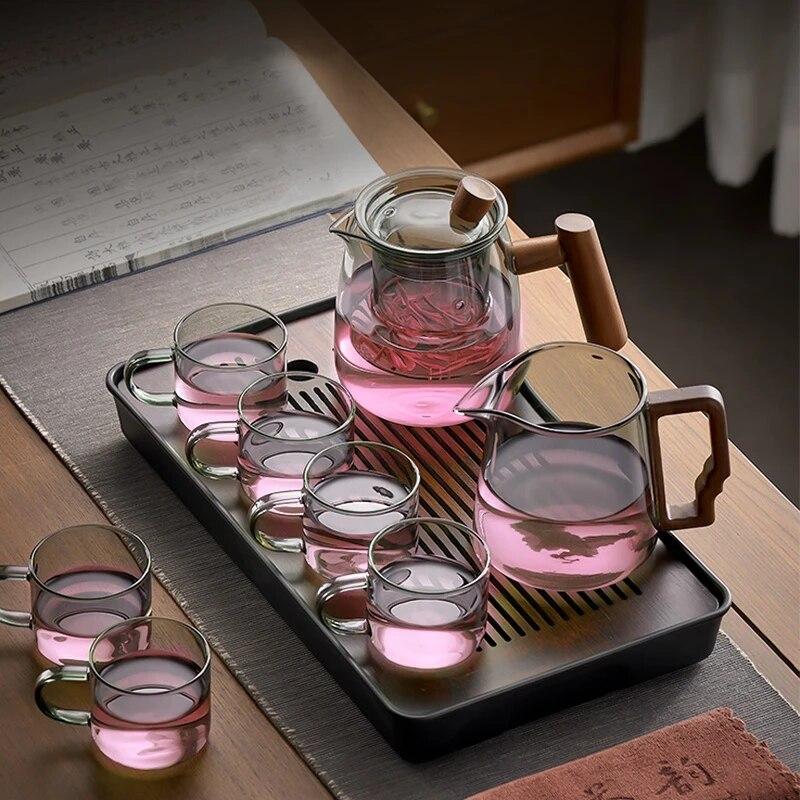 

Термостойкий стеклянный чайник с деревянным чайником Hle Kung Fu, чайный набор Пуэр, домашний удобный стеклянный чайник