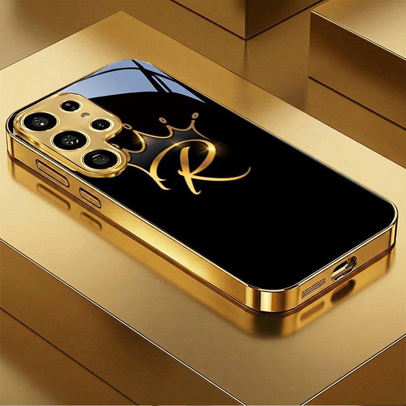 Galvanisierte Glas-TPU-Hartschale für Samsung Galaxy S26 S25 S24 S23 S22 S21 FE Ultra Plus Premium Stilvolle "Goldene Krone" Edition