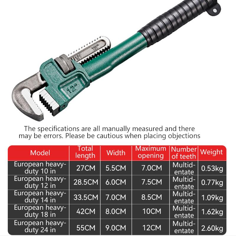 Heavy Duty Carbon Steel Straight Pipe Wrench 10", 12", 14", 18" Pipe Plier Universal Industrial Adjustable Plumbing Hand Wrench