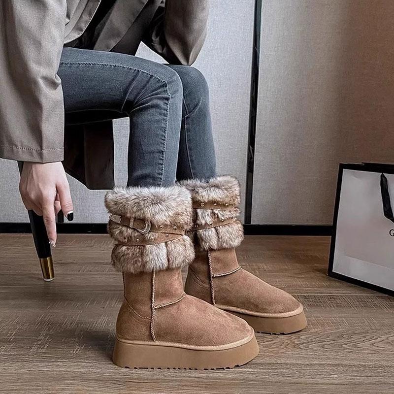 Fashion Thick-Soled Snow Boots Women's Ankle Winter Boots Thickened Fur Snow Boots 2025 New Cotton Soft Casual Snow Boots Original Girls' Fashionable