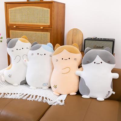Cute Sitting Cat Plush Toy Bed Hugging Sleeping Three Flower Cat Throw Pillow Doll Long Pillow