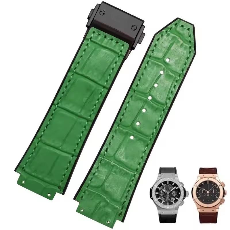 26X19mm Real Cow Leather Rubber Watchband for HUBLOT Classic Fusion Universe Big Bang Series Men belt Watch band butterfly Buckl