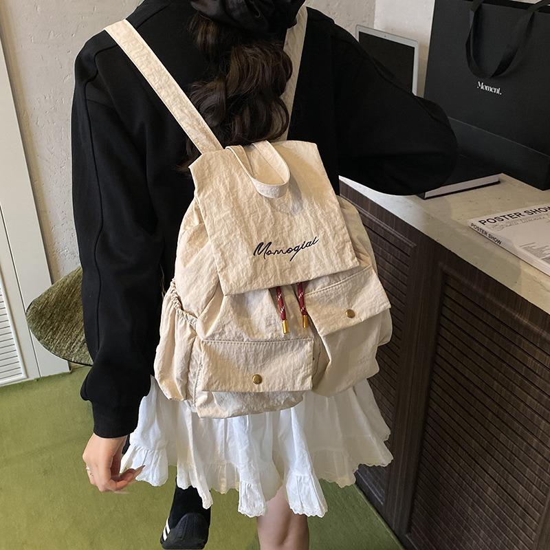 Casual bag backpack women's bag large capacity backpack new fashion texture solid color big bag summer