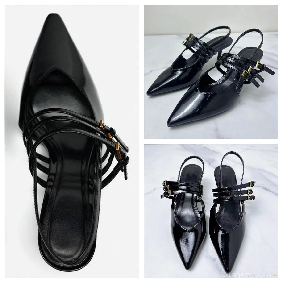 

TRAF Women Leather Heels With Bow Chic Pointed Toe Heeled Slingback Mules Autumn New Female Elegant Heels Office Lady Pump Shoes 36