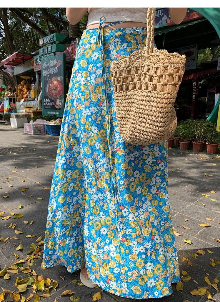 Pure and Alluring Pleated Slim Strapless Top for Women, New Summer Floral Slimming High-waisted Long Skirt Fashion Set