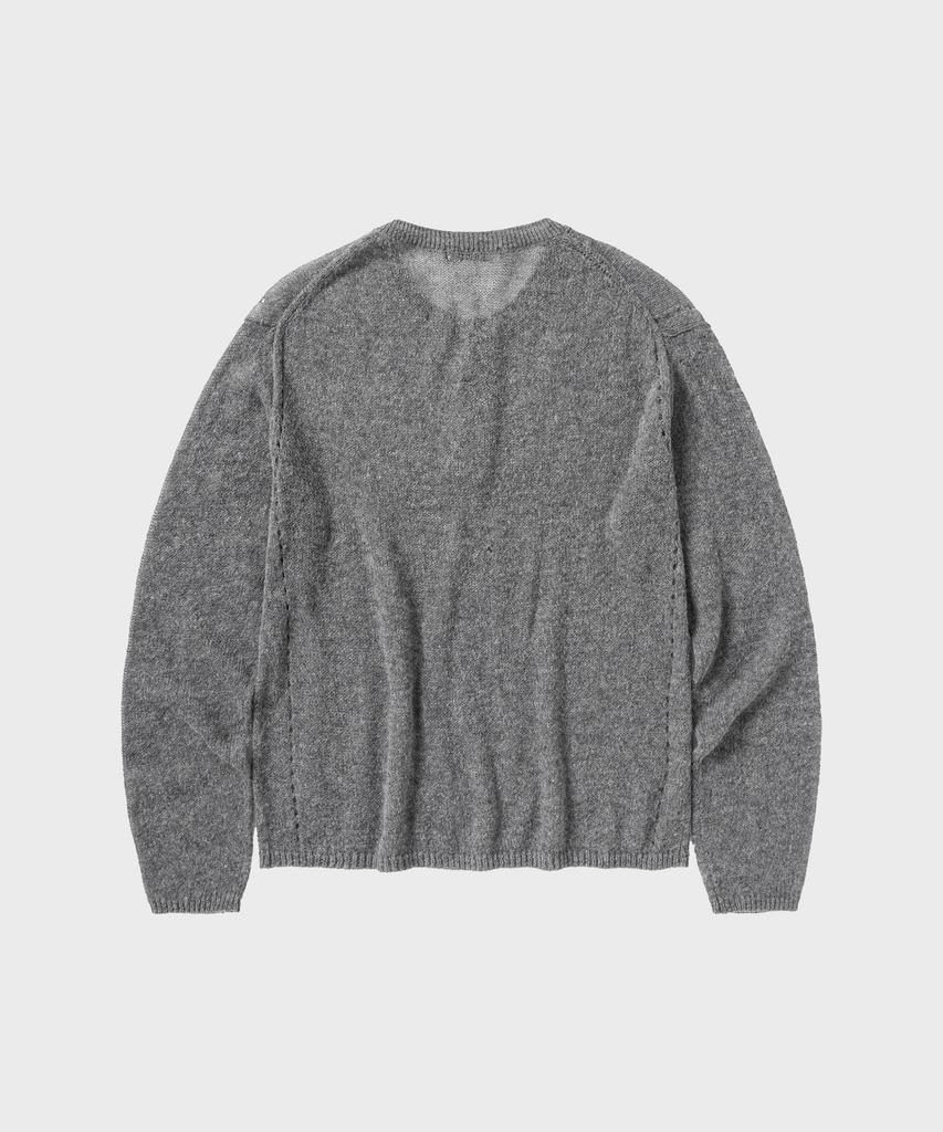NONBLANK Crop Henley Neck Ls Knit_Melange Grey