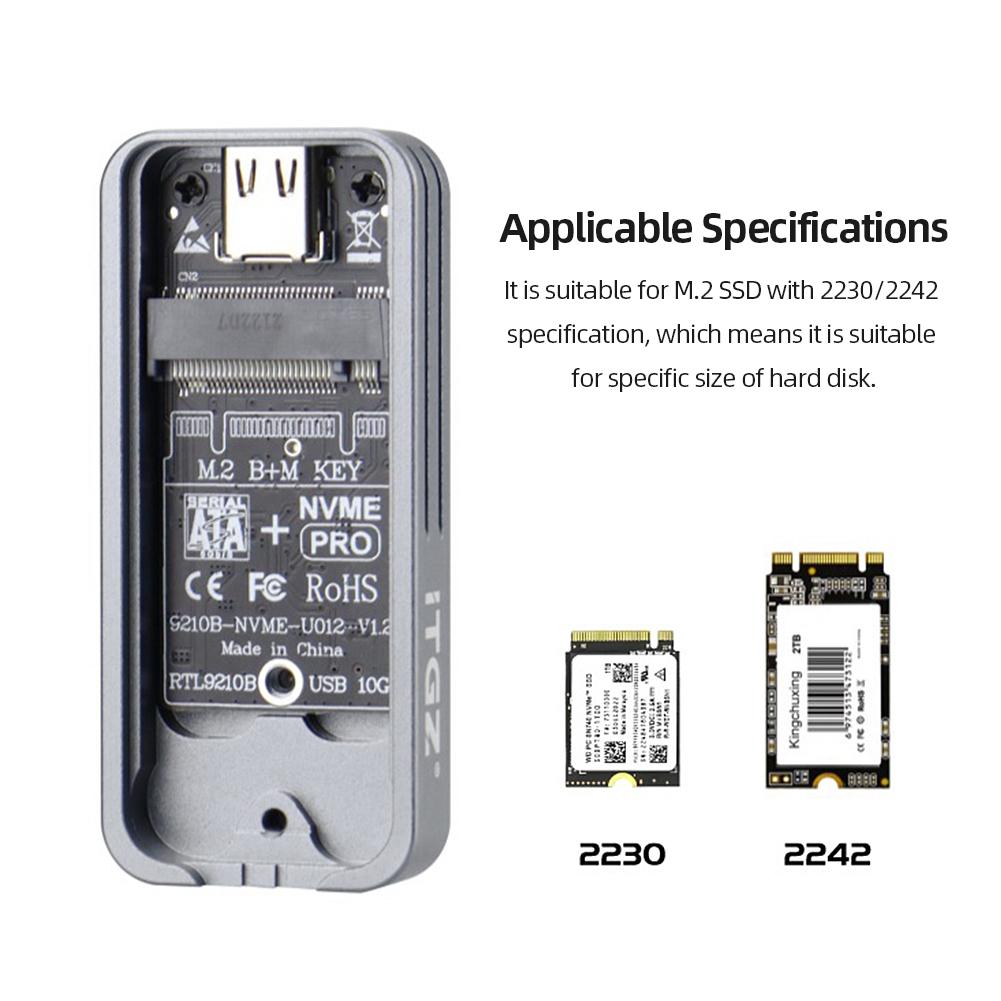 M.2 NVMe/NGFF SSD Case External SSD Case M-key USB3.2 Gen2 Solid State Drive Enclosure Aluminum Alloy for 2242 M.2 SSD