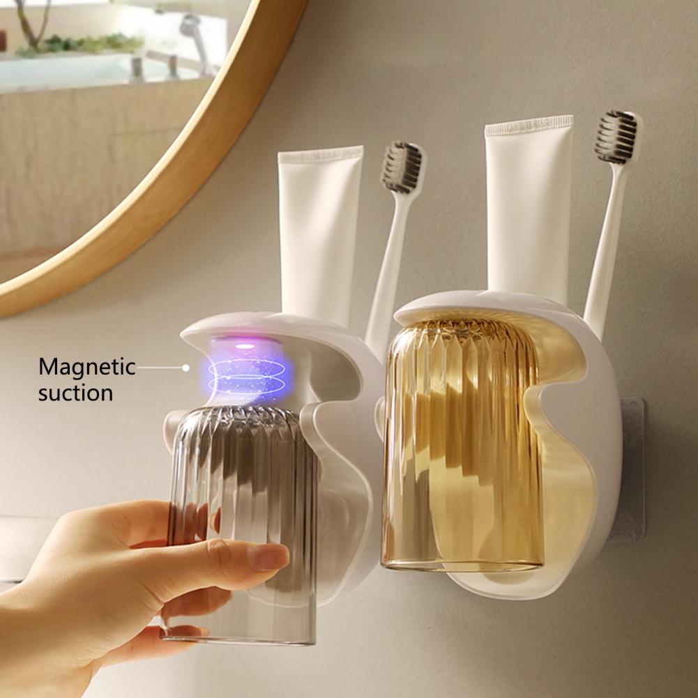 Saugnapf-Zahnbürstenhalter mit Mundspülbecher, spurloser Zahnbürstenständer, wandmontiertes Badezimmer-Zahnbürstenbehälter-Set