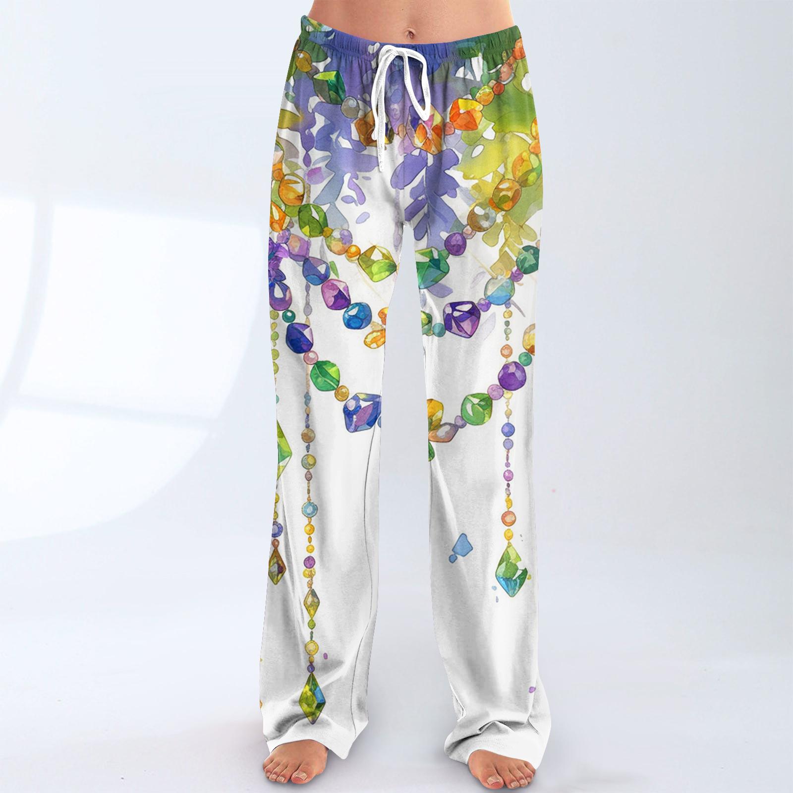 

Женские свободные и повседневные брюки с широкими штанинами с карнавальным принтом, эластичным поясом, кулиской и карманом XL белый