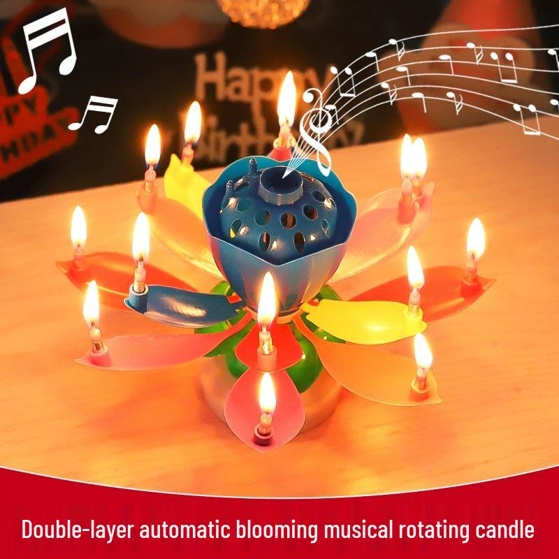 Musical Rotating Lotus Flower Candle for Birthday Parties