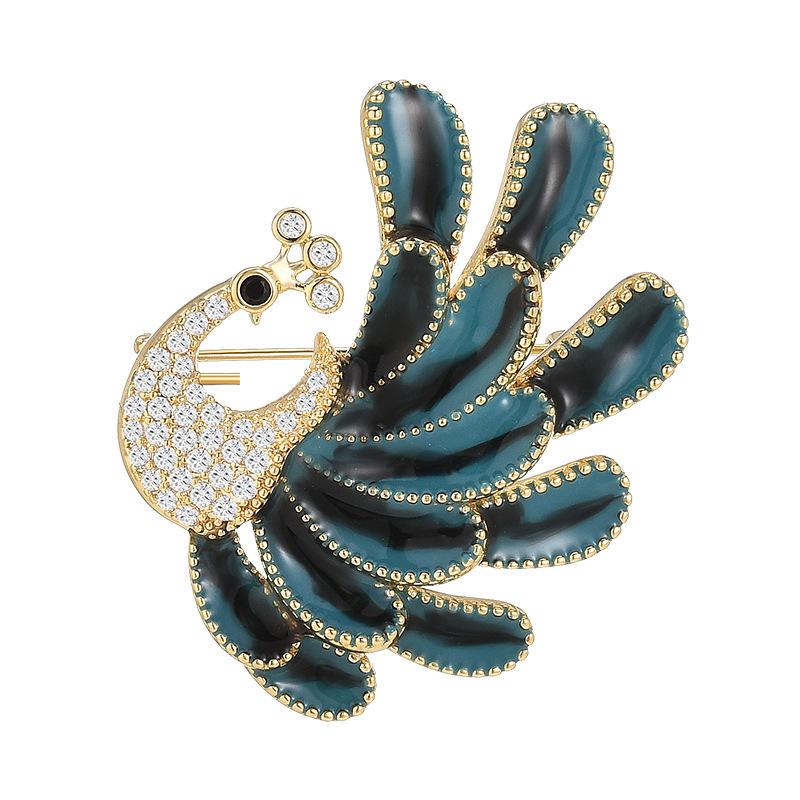 Boutique blue painted peacock brooch, exquisite versatile rhinestone suit pin, female Korean version of cute enamel accessories
