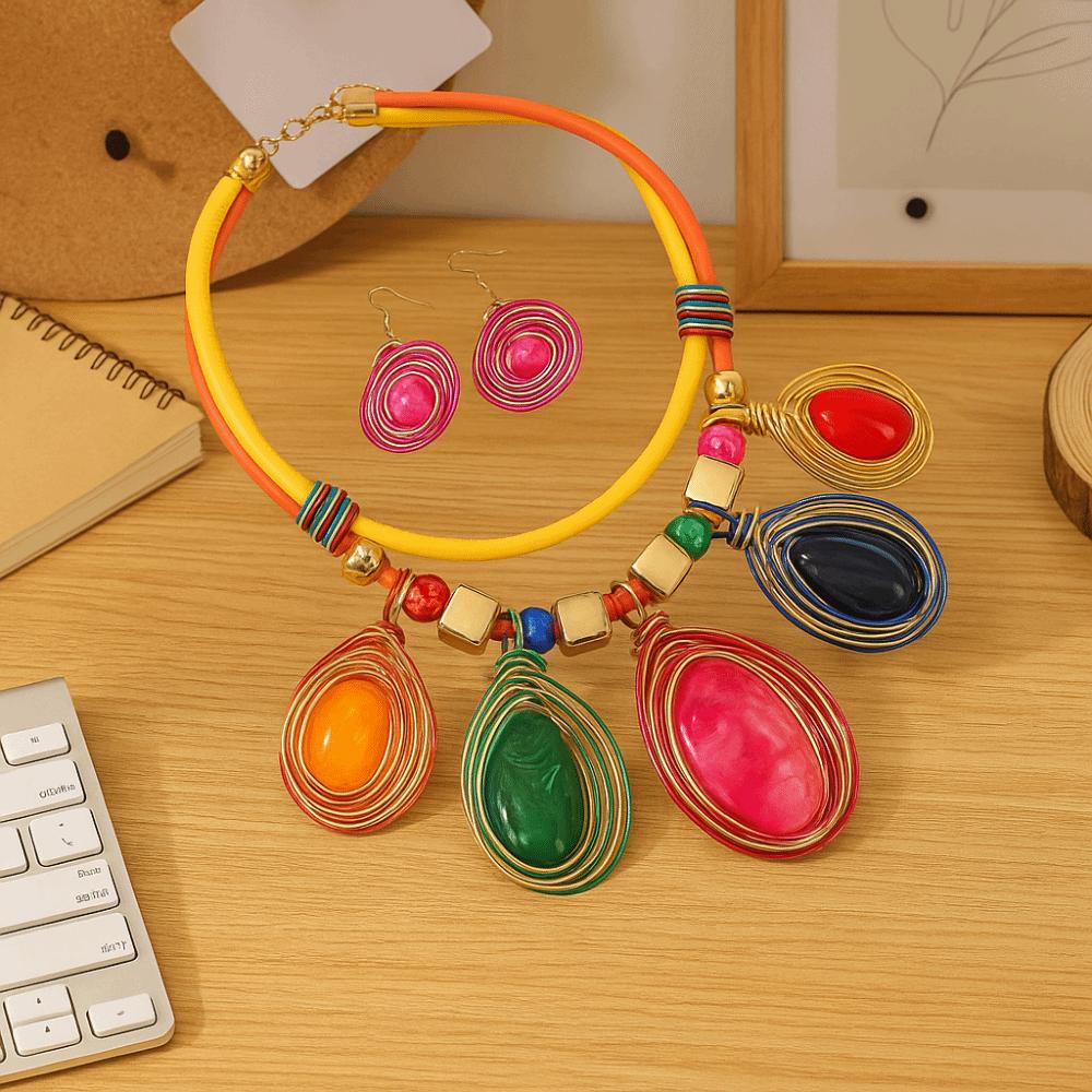 Hook Choker Costume Jewellery Pu Rope Dangle Earrings Earrings Necklace Set  Jewelry Gift