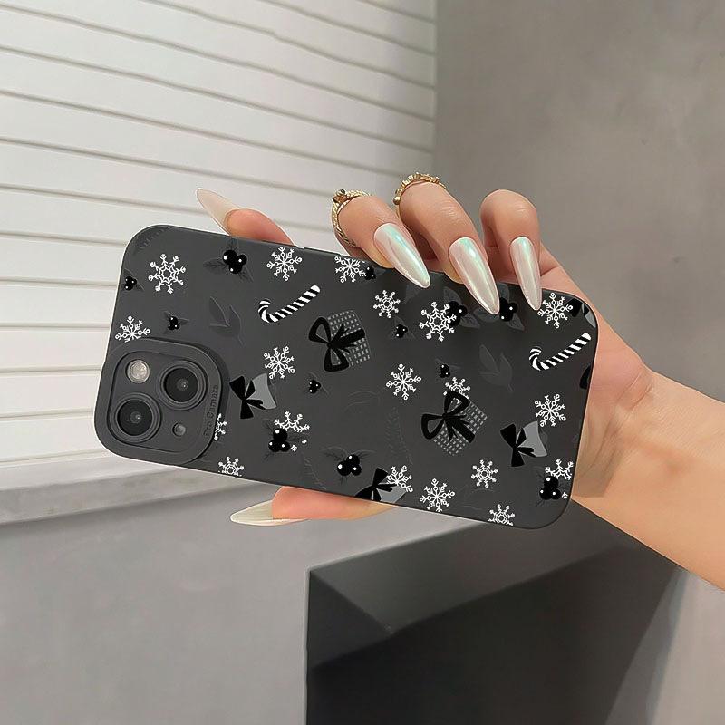 Snowflake Christmas Gift Tree Phone Case For iPhone 16 15 14 Plus 13 12 11 Pro Max 16 Plus 8 7 Santa Claus Gift Shockproof Folds Texture Soft Cover