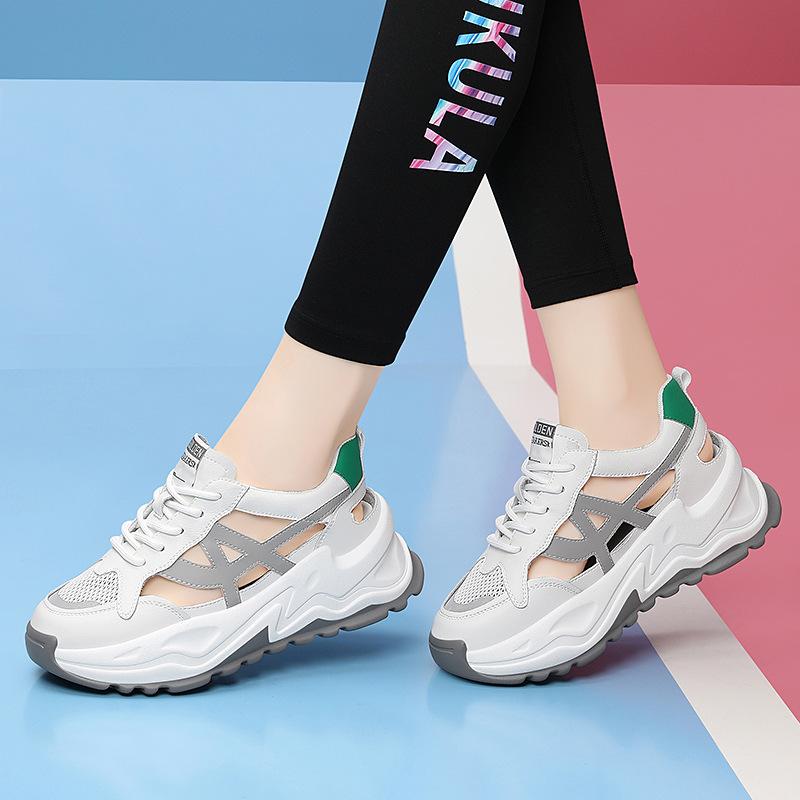 Mesh Shoes Women's Breathable Mesh Dad Shoes Ins Trendy Summer New Flat-bottomed Thick-soled Casual Sports Shoes Children