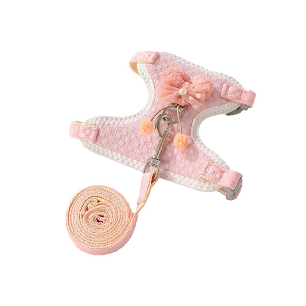 

Adjustable Dog Chest Strap Breathable Pet Leash Set Fashion Dog Harness Vest for Cat Walking рожевий