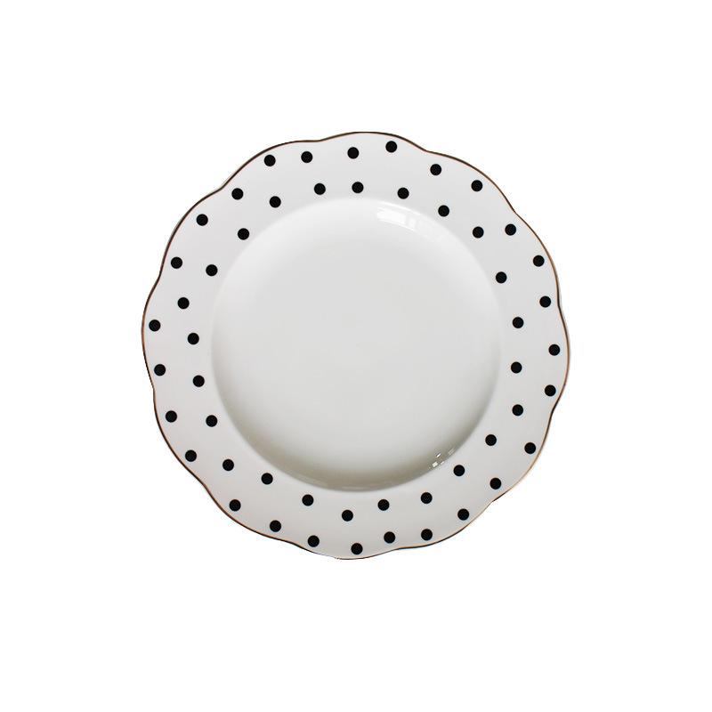 Black-and-white Hepburn Vintage Breakfast Plate Ceramic  Striped Wave Dot Tableware Dinner Plates  Dishes