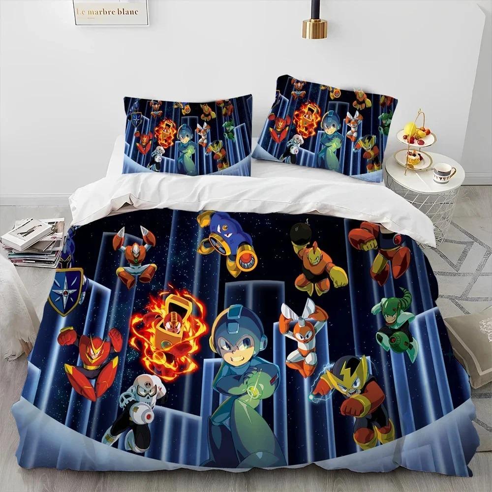 3D Rockman Megaman Game Cartoon Comforter Bedding Set,Duvet Cover Bed Set Quilt Cover Pillowcase,king Queen Size Bedding Set Kid