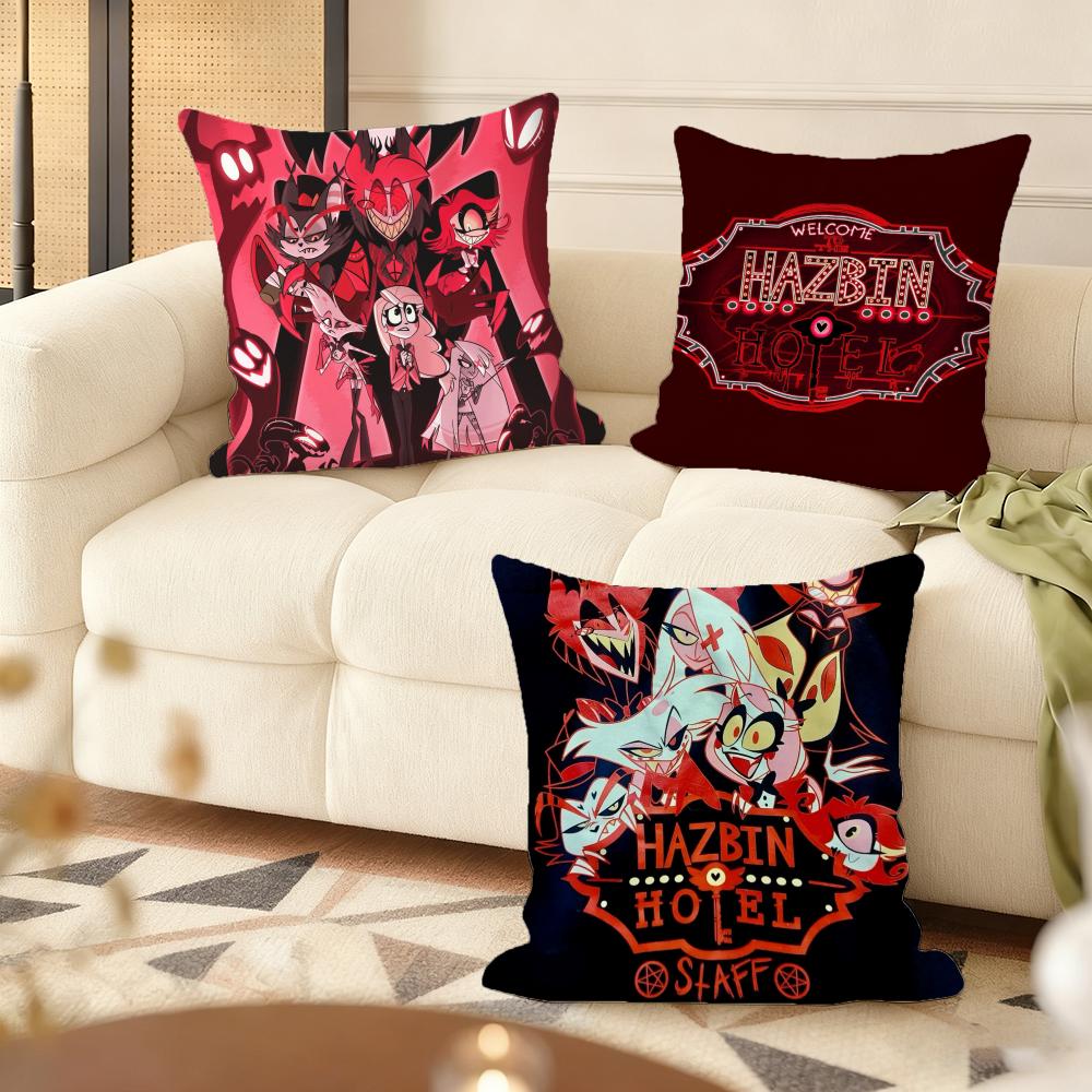 Cushion Cover Silky Short Plush Home Sofa Cushion Cover - Invisible Zipper Home Decoration Hazbin Hotle-S Anime
