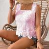 Women’s Sleeveless Lace Hollow Out Square Neck Elegant Top Fashionable Crochet Tank Blouse for Summer Casual Wear