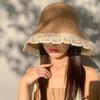 Large Edge Summer Lace Sun Hat Foldable Panama Cap INS Style Beach Bucket Hat  Beach Side