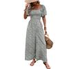 Women's Square Neck Puff Sleeve Wide Leg Printed Jumpsuit
