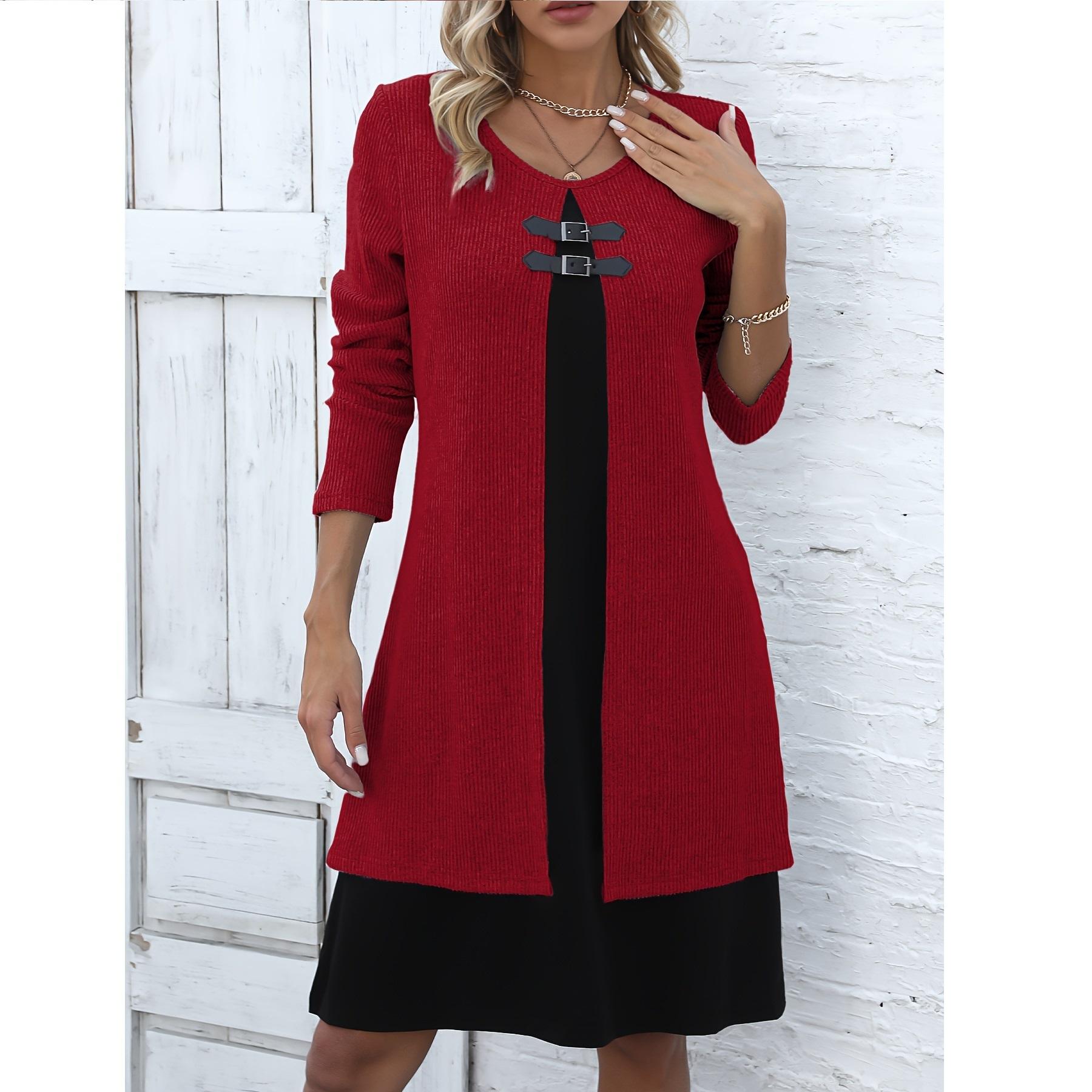 

Цветовой блок, платье-свитер с пуговицами, имитация двойки XL вино красного