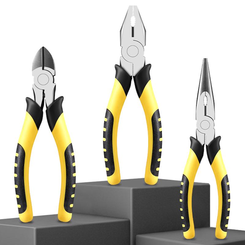 Industrial Tiger Pliers Set: 8" Wire Cutters, 6" Needle Nose & Labor-Saving Diagonal Pliers for Household Electricians