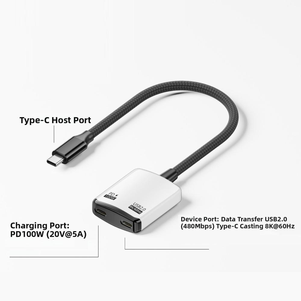 

2 in 1 Type-C Splitter Full Function 8K@60Hz AR Glasses Screen Cast Converter 100W PD Fast Charging HD Video Docking Station
