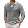 Men's Casual Color-Block Collared Long-Sleeve Knit Base Layer Top