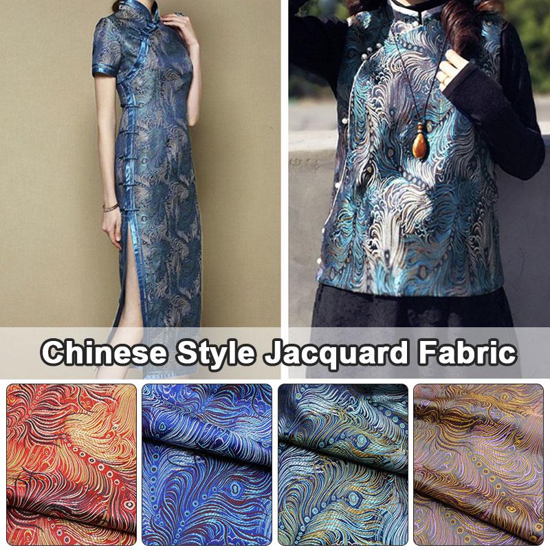 50*75cm Antiker Stil Pfauenfeder Muster Jaquard Satin Brokat Stoff DIY Nähen Cheongsam Bekleidung Polster Dekorationsstoff