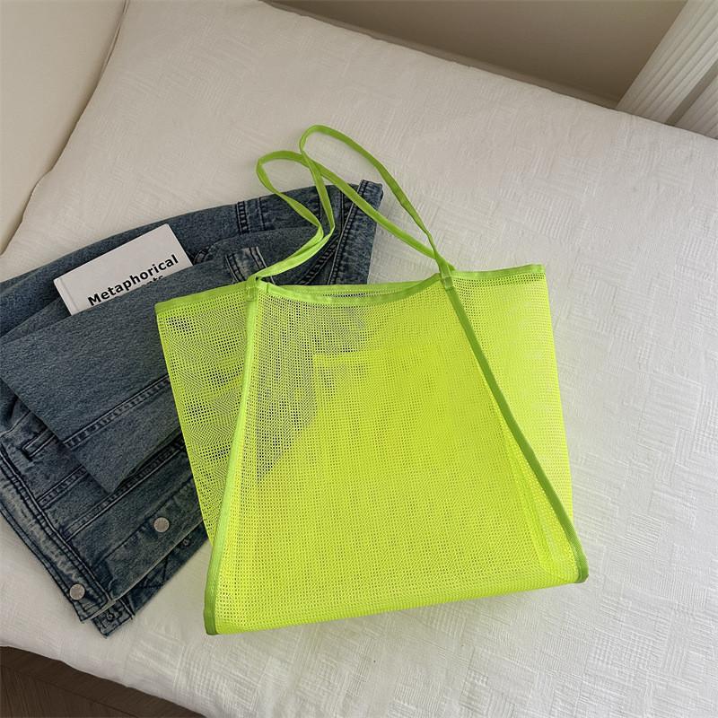 

Stylish Summer Tote Bag In Transparent Mesh Fashionable Casual Single Shoulder Design фарби люмінесцентні зелений колір