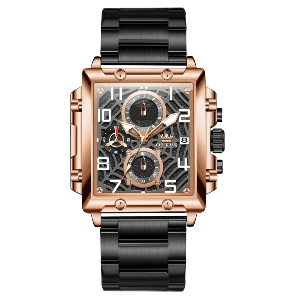 OLEVS Mens Watch Original Square Quartz Watch Waterproof Luminous Stainless Steel Sport Clock Reloj Watch For Men