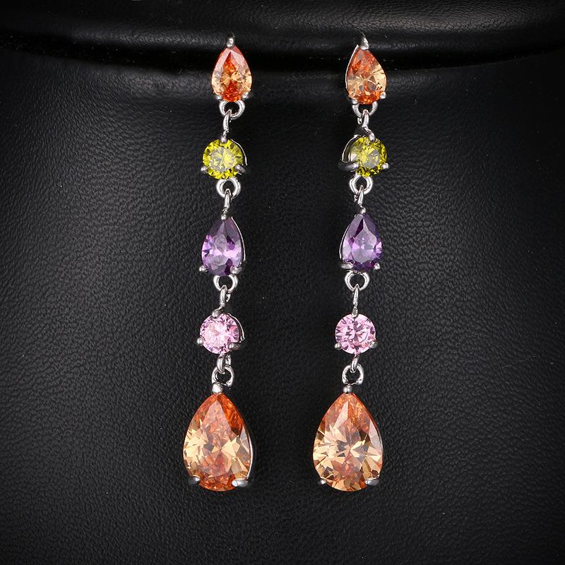 Colorful Cubic Zirconia Long Drop Earrings, Luxury Geometric Crystal Earrings, Elegant Evening Party Jewelry Gift