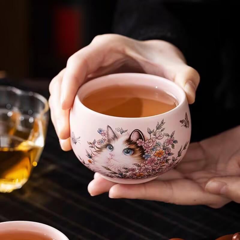 Pink Ru Spirit Cat Luohan Cup Personal Special Master Cup High-End Household Tea Cup High-Value Tea Cup