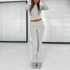 2 Teile/satz Frauen Sportswear-Set Langarm Rundhals Kurze Ärmel Slim Fit Elastische Hohe Taille Vintage Weiche Casual T-shirt hosen
