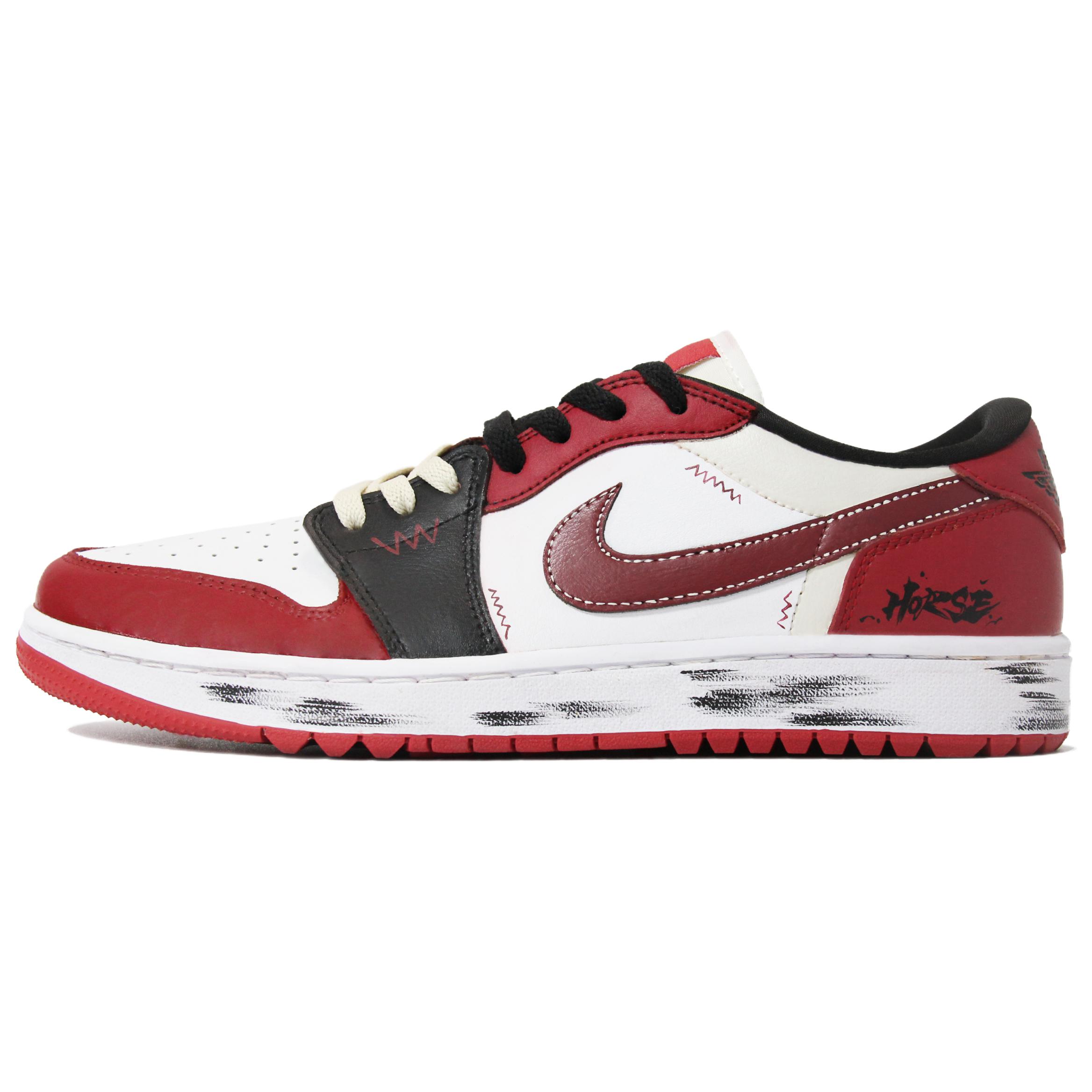 

Jordan Air Jordan 1 Walking Planet, Crimson Ink Trail Low top Vintage Basketball Shoes Unisex Black White Red HQ6998-600(Team1492-) 44