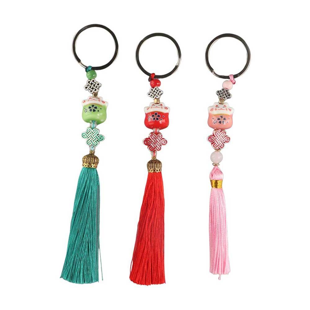 Cat Kids Toy Random Tassel Key Holder Lucky Cat Keyring Weaving Key Chains Lucky Cat Keychain