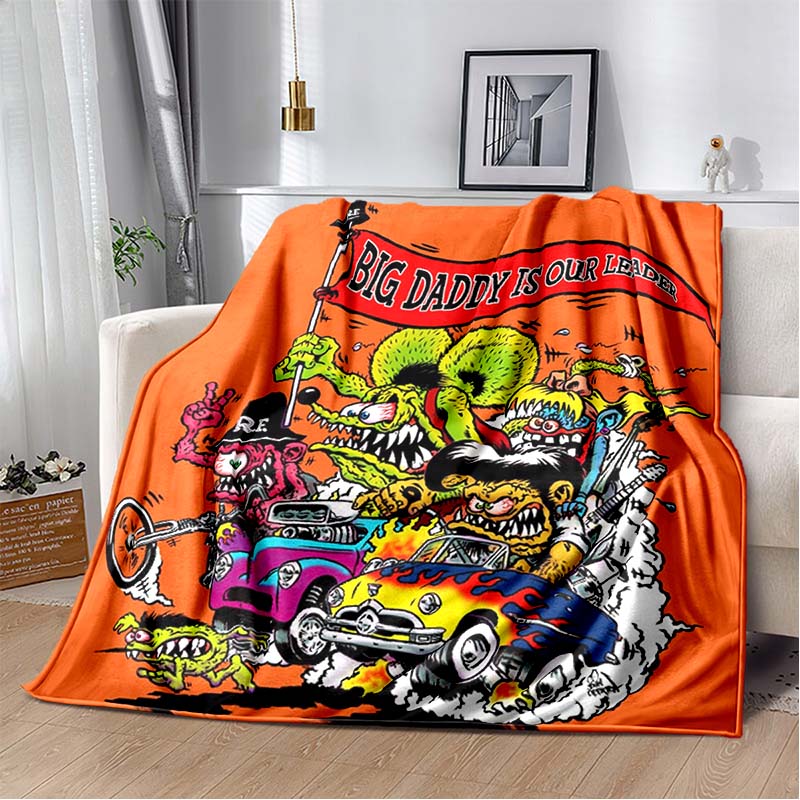 Rat Fink Retro Monster Graphic Print Flannel Blanket Cozy Warm Throw Sofa Bedroom Present Indoor Home Party Lounge Decor