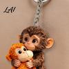 Durable Keychain for Backpack Baby Monkey Hugging Plush Toy Cute Animal Bag