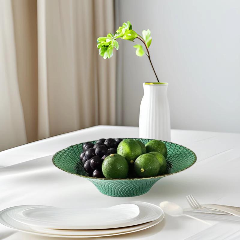 Evropská skleněná mísa na ovoce na nožce - Velkokapacitní talíř na cukroví a sušené ovoce do obývacího pokoje