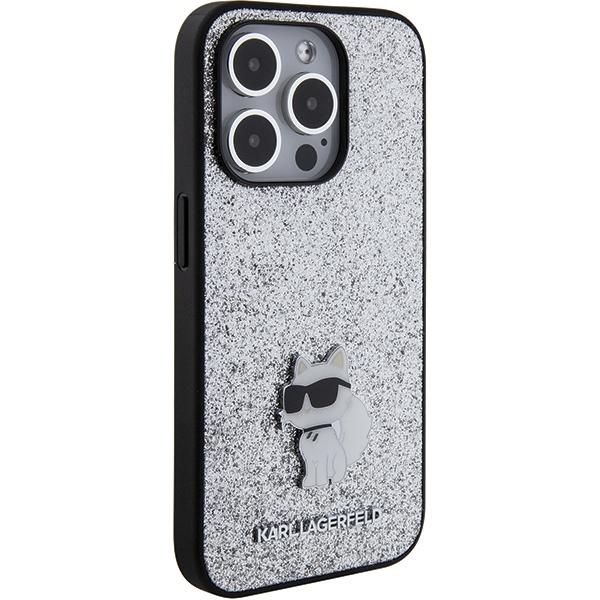 Karl Lagerfeld KLHCP15XGCNPSG iPhone 15 Pro Max 6.7" silver/silver hardcase Fixed Glitter Choupette Logo Metal Pin