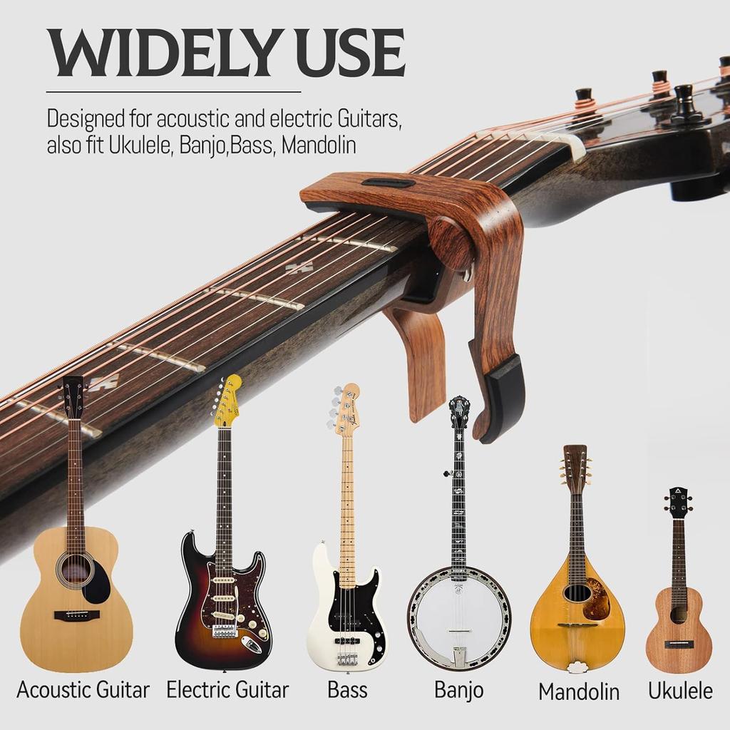 Capo Guitar Capo with Pick Holder for Acoustic and Electric Guitar, Ukelele, Bass, Banjo Rosewood