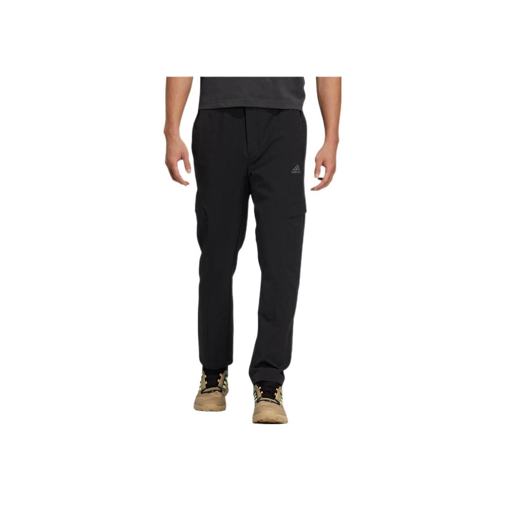 Adidas Solid Logo Print Straight-Leg Sport Pants Men Bottoms Black HE7379