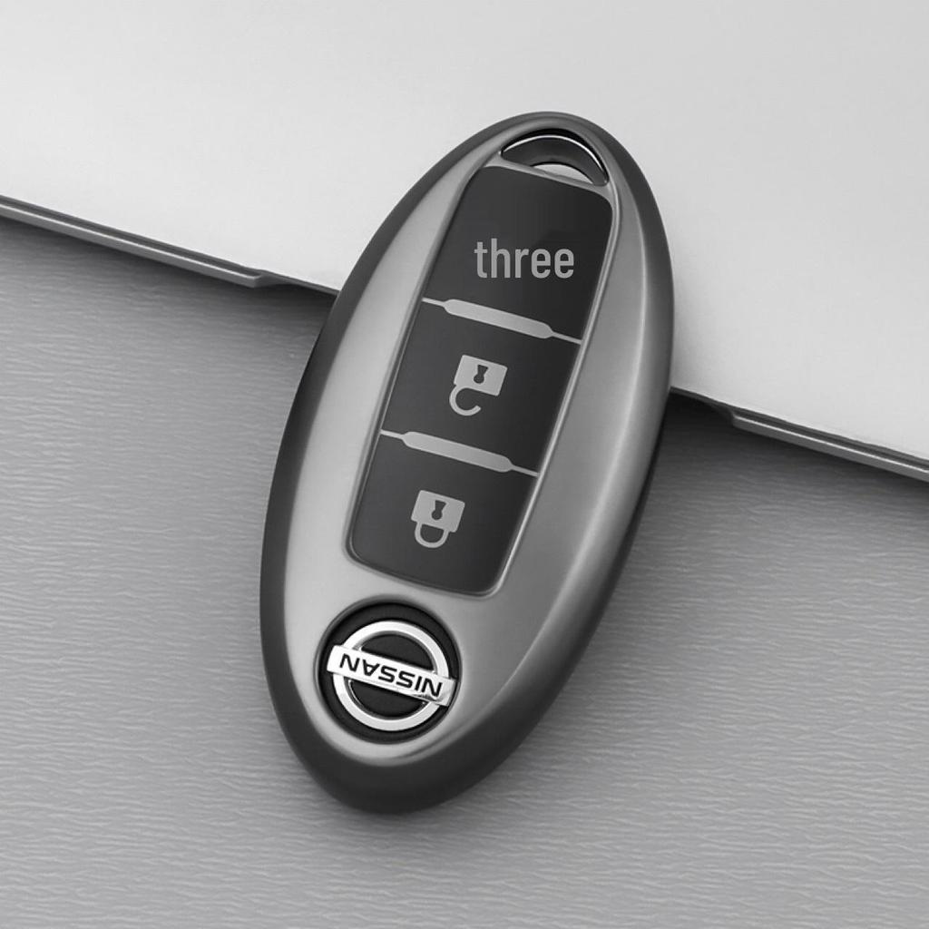 Premium 3/4-Tasten Schlüsselhülle für Nissan Sylphy, Tiida, Qashqai, X-Trail, Kicks - Titangrau