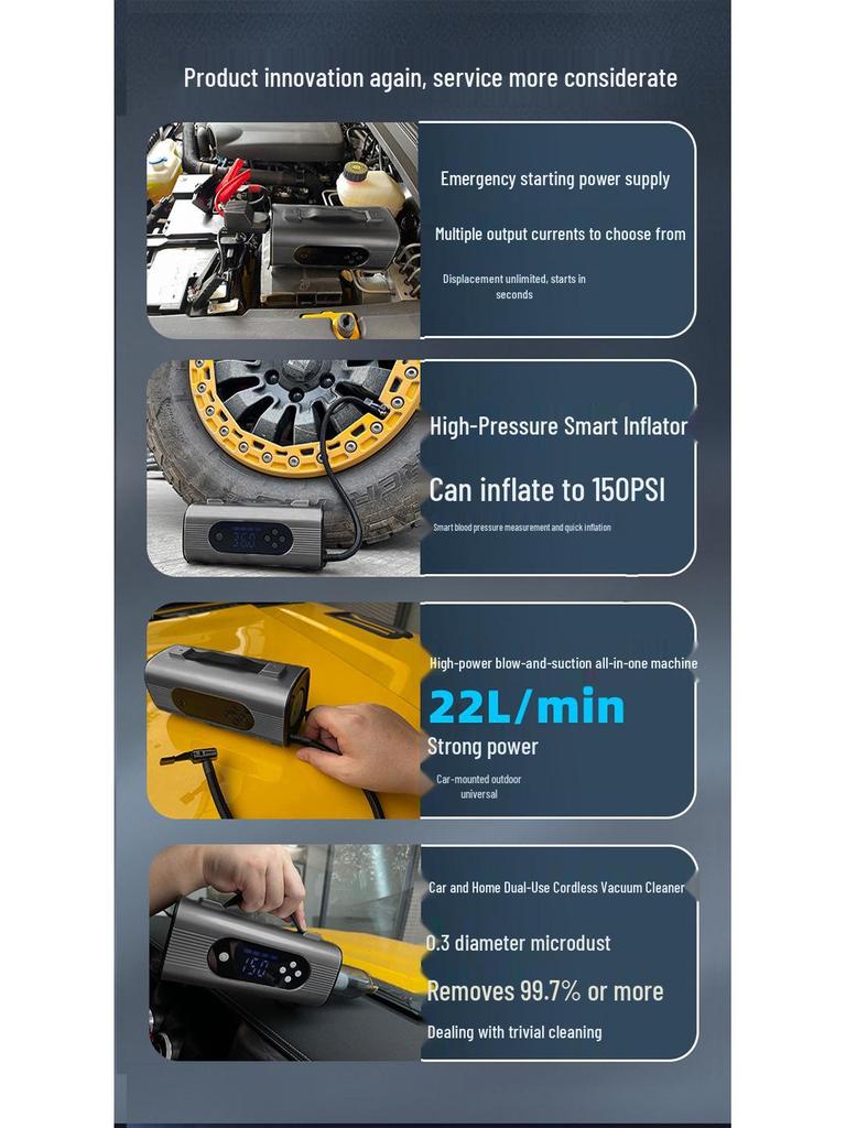 Kemier Portable Car Jump Starter & Air Pump 8-in-1 with Lighting