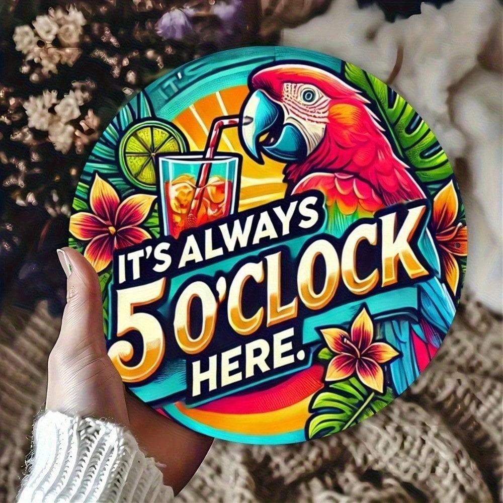 Vintage Metall Blechschild Rund Tropischer Papagei Floral Wandkunst Retro Aluminium Dekor für Zuhause Bar Café