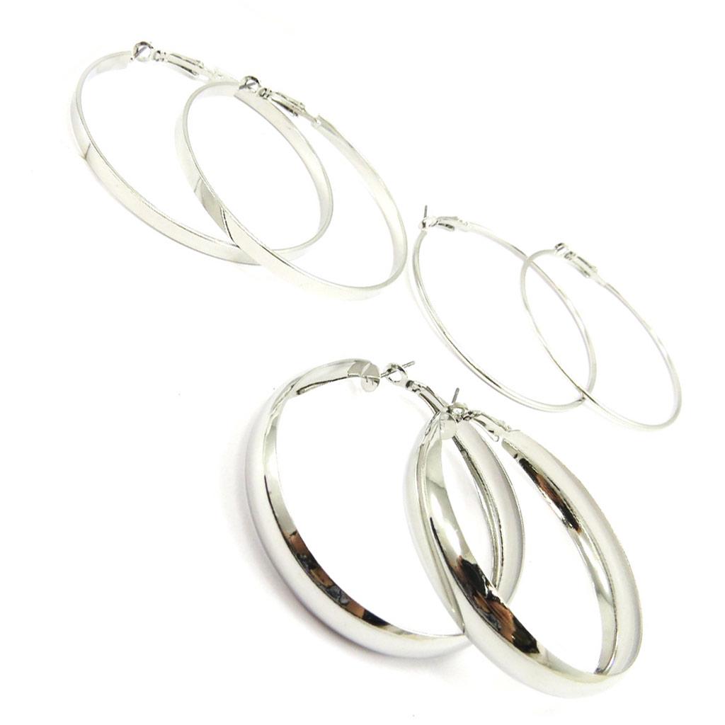 Les Trésors De Lily [L6069] - 3 Pairs of Silver 'Choréographie' Hoop Earrings Ø 6 Cm