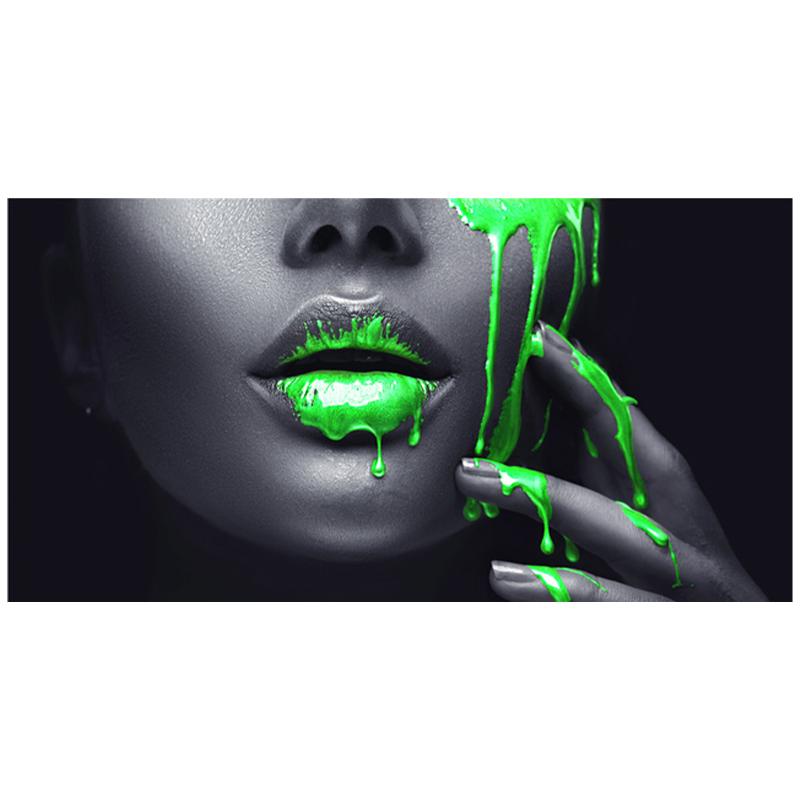 

Жіноче обличчя сексуальні губи зелений рідкий полотно живопис настінне мистецтво плакати друк настінні фотографії для вітальні домашній настінний декор Cuadros 20x40cm