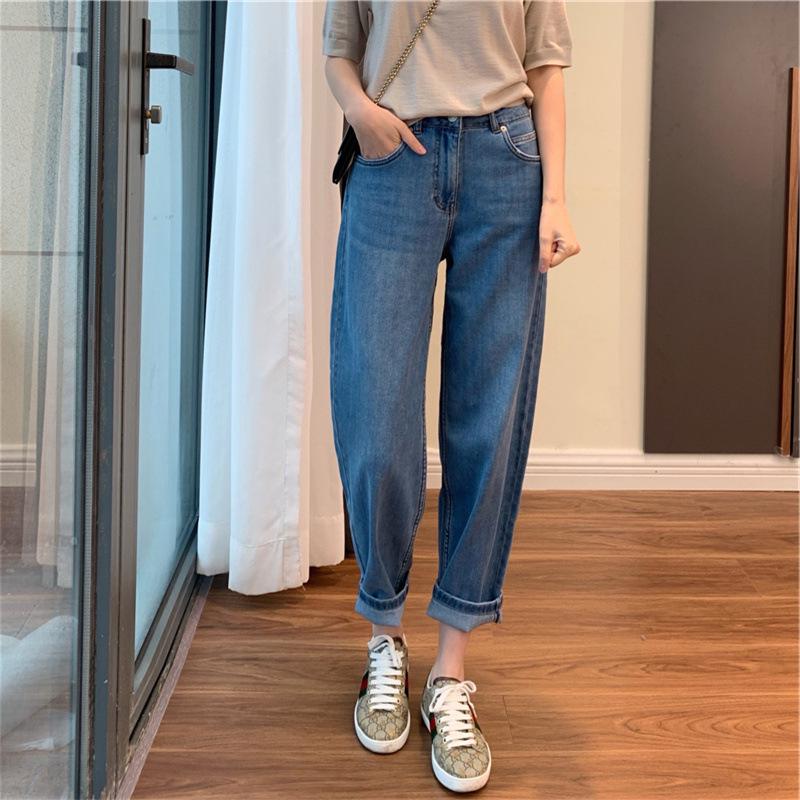 

Women s Plus Size High Waist Loose Straight Leg Jeans - Slimming, Elastic, Cropped Harem Fit for Autumn. 2XL: 140-160 jins