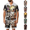 Men's Halloween Satin Print Short Sleeve Pajama Set with Pockets - Loose Fit 2-Piece Sleepwear for Home Daily Wear